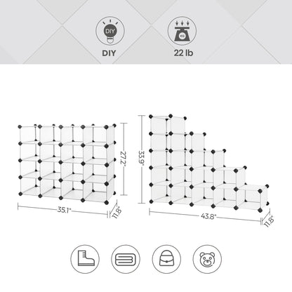 SONGMICS Shoe Rack with 16 Cubes, Interlocking Plastic Shoe Organizer, DIY Storage Cabinet for