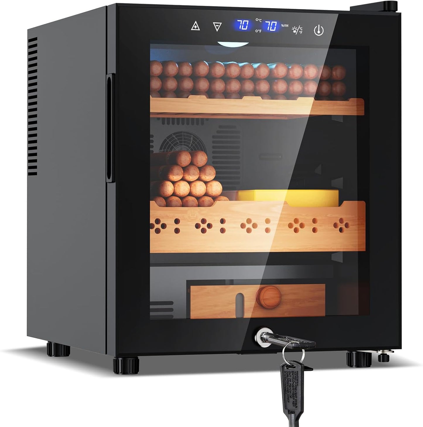 Tylza Electric Cigar Humidor Cabinet 50L, Electric Humidors for Cigars with Temp & Humidity Control, Digital Hygrometer, Lock, Refrigerator, Cigar Humidors with Cedar Wood Drawer Shelves, 370 Cigars