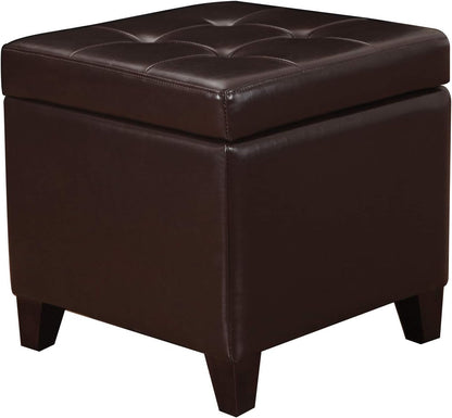 Adeco Bonded Leather Square Tufted Footstool, 18", Brown Storage Ottomans,