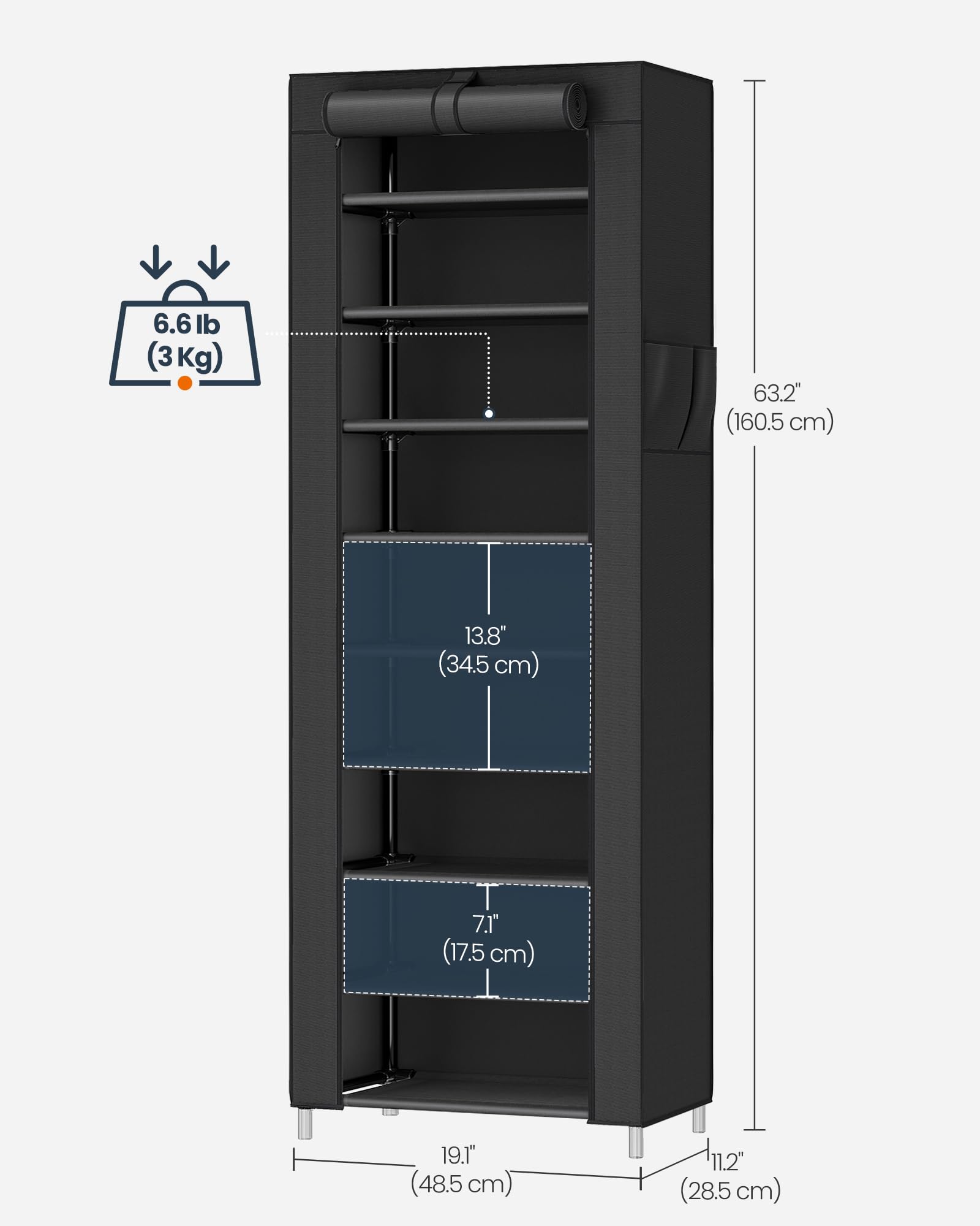 SONGMICS Home Shoe Rack 10-Tier, Tall Narrow Metal Shoe Organizer with Dust Cover, 11.2 x 19.1 x