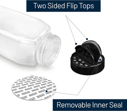 ROYALHOUSE 6 PACK 32 Oz with Black Cap, Plastic Spice Jars Bottles Containers, Perfect for Storing Spice, Herbs and Powders, Lined Cap, Safe Plastic, PET, BPA free, Made in the USA