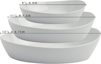 Denmark White Porcelain Chip Resistant Scratch Resistant Commercial Grade Serveware, 3 Piece Oval Serving Bowl Set