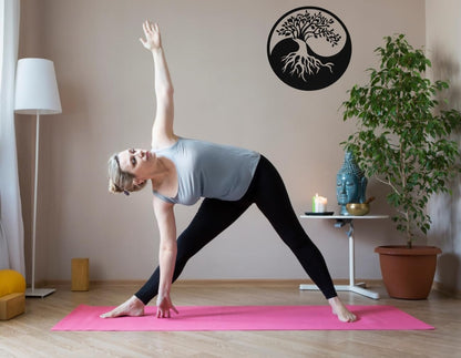 SHIMANY Black Metal Wall Art - Yin&Yang Tree Of Life Hanging Wall Sculpture for Living Room, Bedroom, Entryway, or Meditation Space