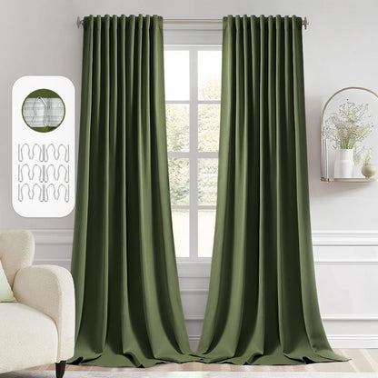 MIULEE Olive Green Back Tab Blackout Curtains 102 Inch Long 2 Panels Set for Bedroom, Rod Pocket/Pinch Pleated Thermal Insulated Living Room Darkening Light Blocking Floor to Ceiling Drapes
