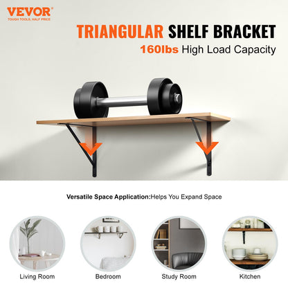 VEVOR Shelf Bracket, 12 x 8 in 10 Pcs, Heavy Duty Floating Shelf Brackets, 3mm Thick Matte Black