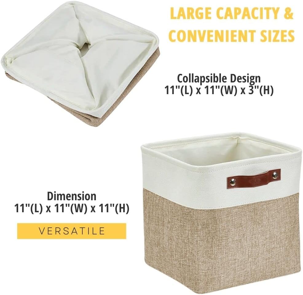 DECOMOMO Storage Cubes, 11x11 Cube Storage Bins, Baskets for Shelves (Beige & White, Cube 11" - 4 Pack)