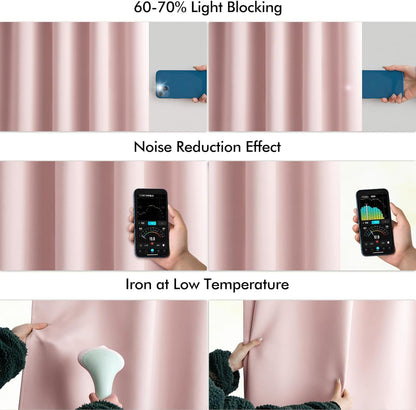 MIULEE Baby Pink Back Tab Blackout Curtains 96 Inch Length 2 Panels Set for Living Room Bedroom Privacy, Rod Pocket/Pinch Pleated Thermal Insulated Room Darkening Light Blocking Drapes, W66xL96