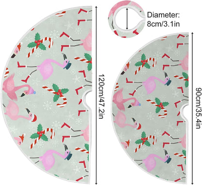 Christmas Flamingo Candy Tree Skirt, Seasonal Tree Mat Holiday Party Supplies Ornaments Indoor Outdoor Decorations for Tabletop Trees 35.4 Inches