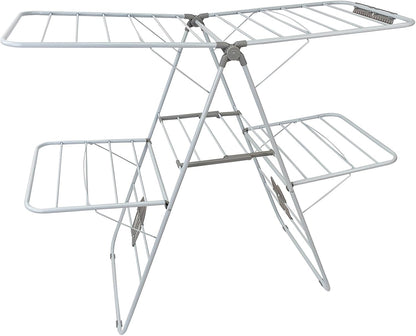 Large Capacity Double Drying Rack, Folding Rustproof Drying Rack with Non-Slip Clips and Drainage Shoe Rack, Height Adjustable, Airy and Quick Drying, Suitable for Balcony and Outdoor Use