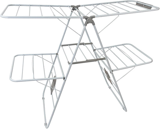 Large Capacity Double Drying Rack, Folding Rustproof Drying Rack with Non-Slip Clips and Drainage Shoe Rack, Height Adjustable, Airy and Quick Drying, Suitable for Balcony and Outdoor Use
