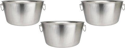 Stainless Steel Insulated Beverage Tub - Real Deal Steel, Large 6 Gallon Round Double Walled Party Tub, Drink Bucket for Parties, Ice Cooler for Wine Beer - Pack of 3