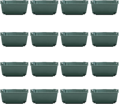 16Pcs Vertical Wall Planter, 13 inch Wall Mounted Garden Planters, Plastic Wall Hanging Planter with Drainage Holes, Wall Planters for Patio Outdoor Decor, Balcony Plant Hanging Flowerpot (Green)