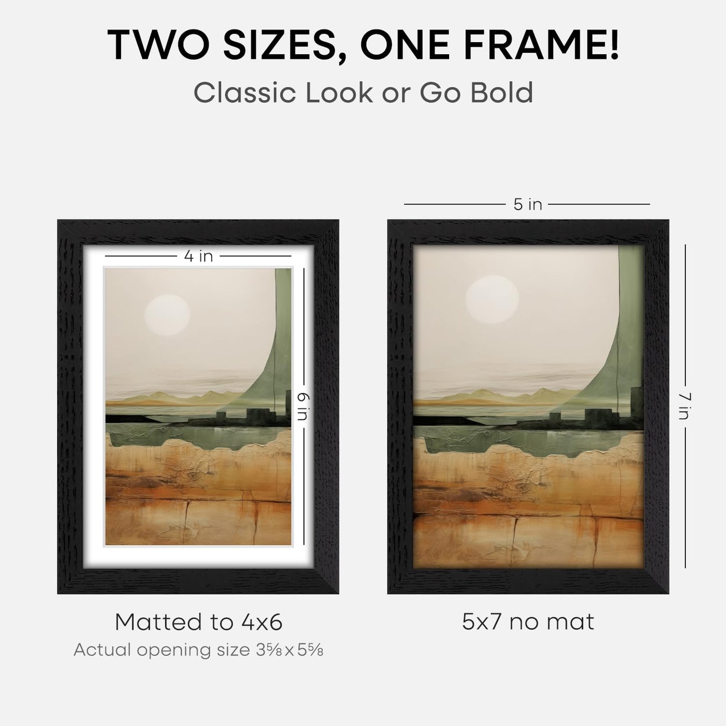 Homeforia 5x7 Picture Frame Black Wood, High End Oak 5by7 Black Wooden Frames with Mat 4x6 Print, 5 x 7 Frame Matted to 4 x 6 inch Photo, 7x5 Wall or Tabletop Frame, Tempered Glass, Wall Kit, Set of 1