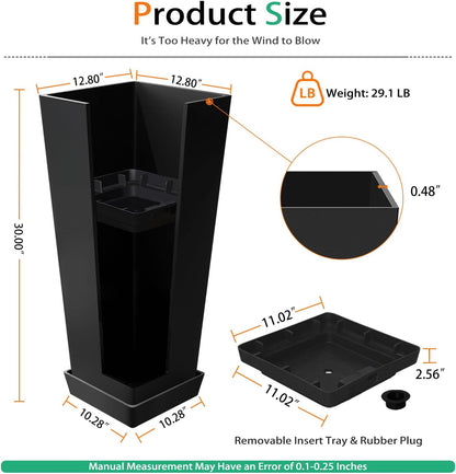 Tall Planters for Outdoor Plants, Large Resin Flower Pots with Saucers for Garden, Front Porch, Patio, Indoor - Set of 2 (Black, 30 inch - 2 Pack)