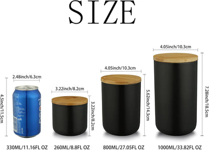 MilkyWay Food Storage Jar Strong Ceramic Storage Canisters with Airtight Seal Bamboo Lid Modern Design Seal Damp-Proof Kitchen Jar for Coffee, Tea, Spice and More (Black(L: 34 oz/1000ml))