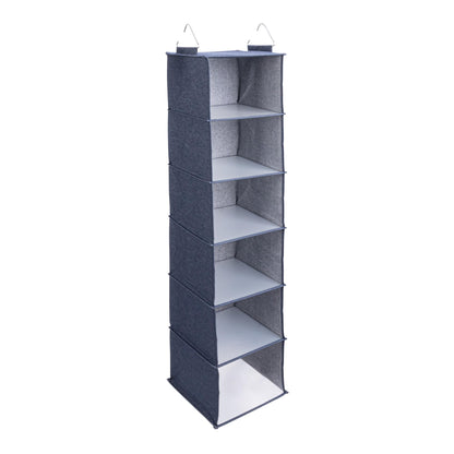 Household Essentials Hanging Cotton Blend Closet Organizer with 6 Storage Shelves, Denim