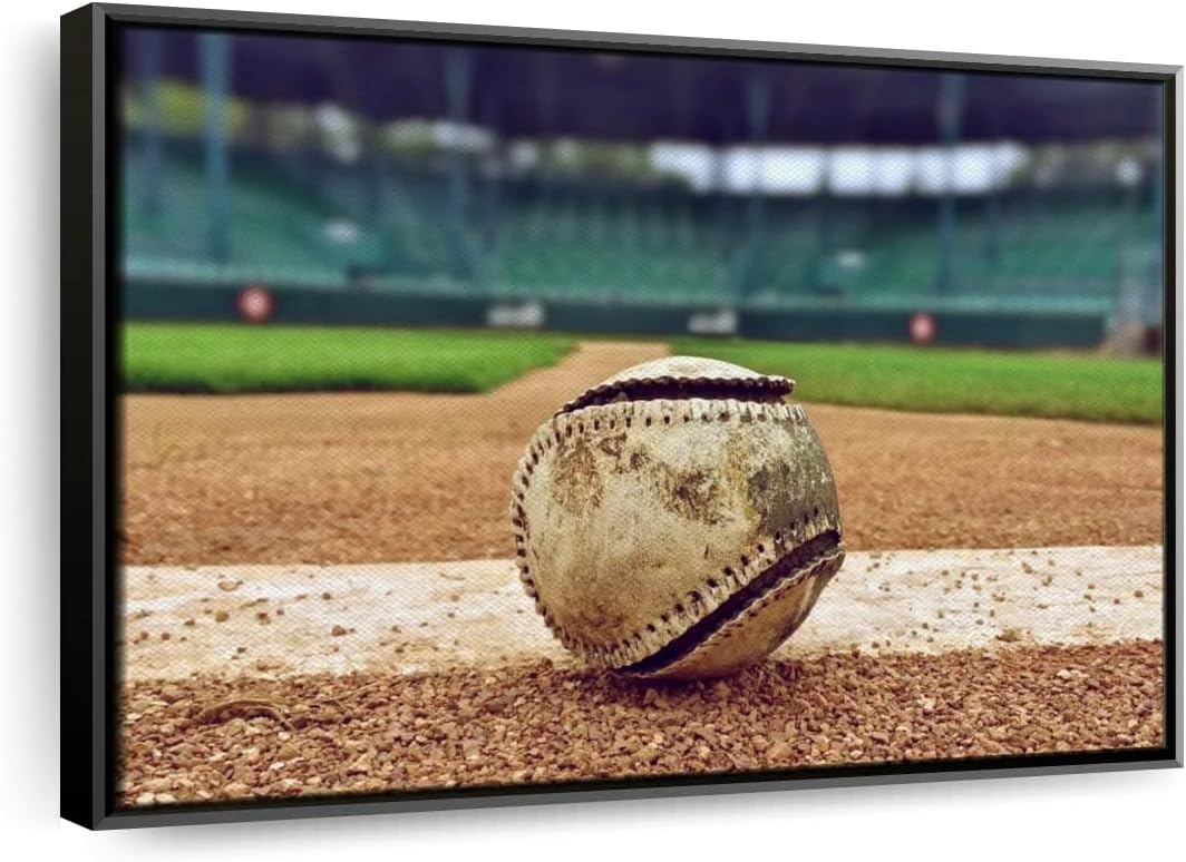 ElephantStock Baseball In Stadium Wall Art - Horizontal Framed Canvas - 1-Piece Living Room Wall Decor - Car Photography Canvas Print - Brown and Beige Decor for Wall - 43" X 29"