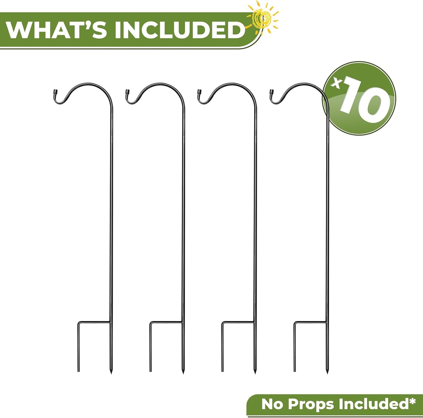 Sorbus Shepherds Hooks for Outdoor - Set of 10 Extendable Garden Planter Stakes for Bird Feeders, Outdoor Décor, Plants, Lights, Lanterns, Flower Baskets and More! Supports Up to 6.5 Lbs. (10 Pack)