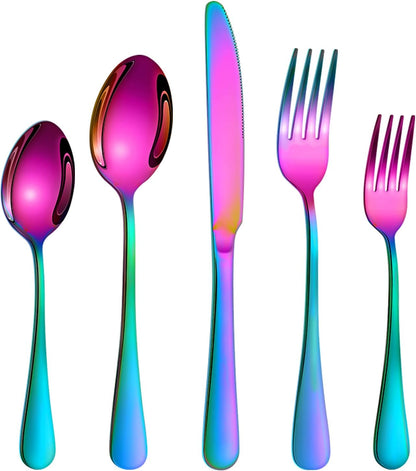 20 Pcs Rainbow Silverware Set for 4, Food Grade Stainless Steel Flatware Set, Eating Utensils Sets Include Fork/Knife/Spoon,Home Kitchen Tableware Set, Reusable Cutlery Set, Dishwasher Safe