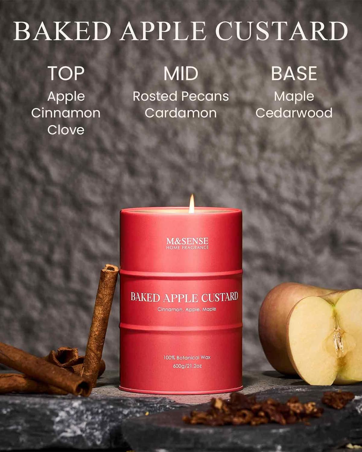 M&SENSE Baked Apple Scented Candles Large, Natural Soy Candles 21.2oz 120 Hour Slow Burning,Aromatherapy Candle for Stress Relief Meditation Relaxing