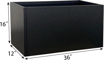 Steel Planter 36" x 12" x 16" Metal Rectangle Outdoor Planter Black Powder Coated Flower Box Metallic Heavy Pot Indoor & Outdoor, Commercial & Residential (L36 x W12 x D16, Black)