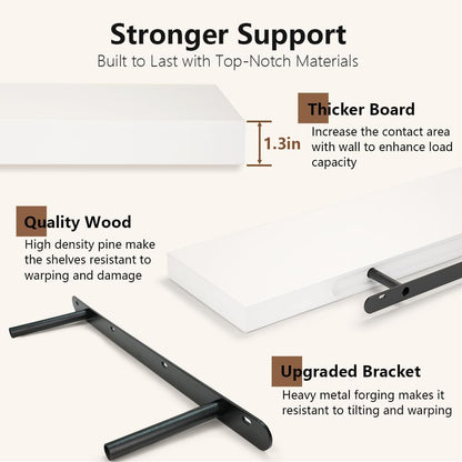 Habudda Floating Shelves for Wall, Display Shelf for Bathroom Bedroom Kitchen, Rustic Decor Pine Solid Wood Bookshelf, 30 Inch Long, Set of 2, White