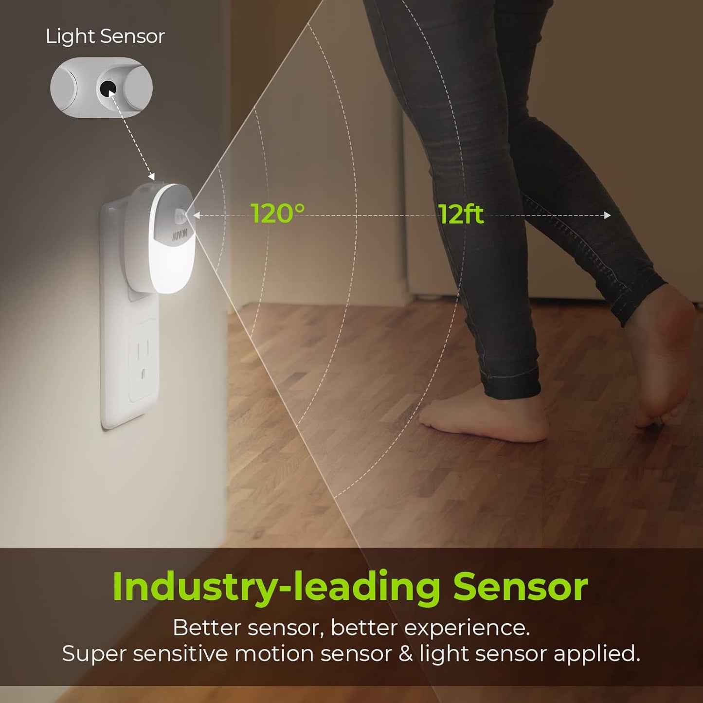 AUVON Plug in Night Light with Motion Sensor and Dusk to Dawn Sensor, Mini Cool White LED Nightlight with 1-50 lm Adjustable Brightness for Bathroom, Hallway, Stairs, Bedroom, Kitchen, 4 Packs