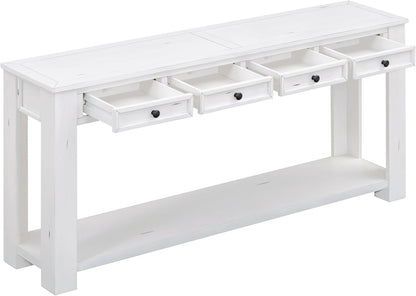 White Console Table,Solid Wood Sofa Table with 4 Drawers Hallway Table for Storage Entry Foyer Behind Couch Table,Fully Assembled (63" White)