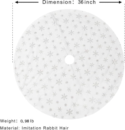 36inch White Christmas Tree Skirt Tree Carpet Blanket, Soft 3ft Xmas Christmas Tree Blanket with Silver Snowflake White Faux Fur Carpet for Christmas Holidays Decoration Party