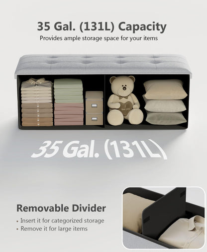 Storage Ottoman Bench, Folding Ottoman Foot Rest, End of Bed Bench,Storage Chest, for Living Room, Bedroom, Hallway, Entryway, Holds up to 700 lb (Light GREY1, 43")