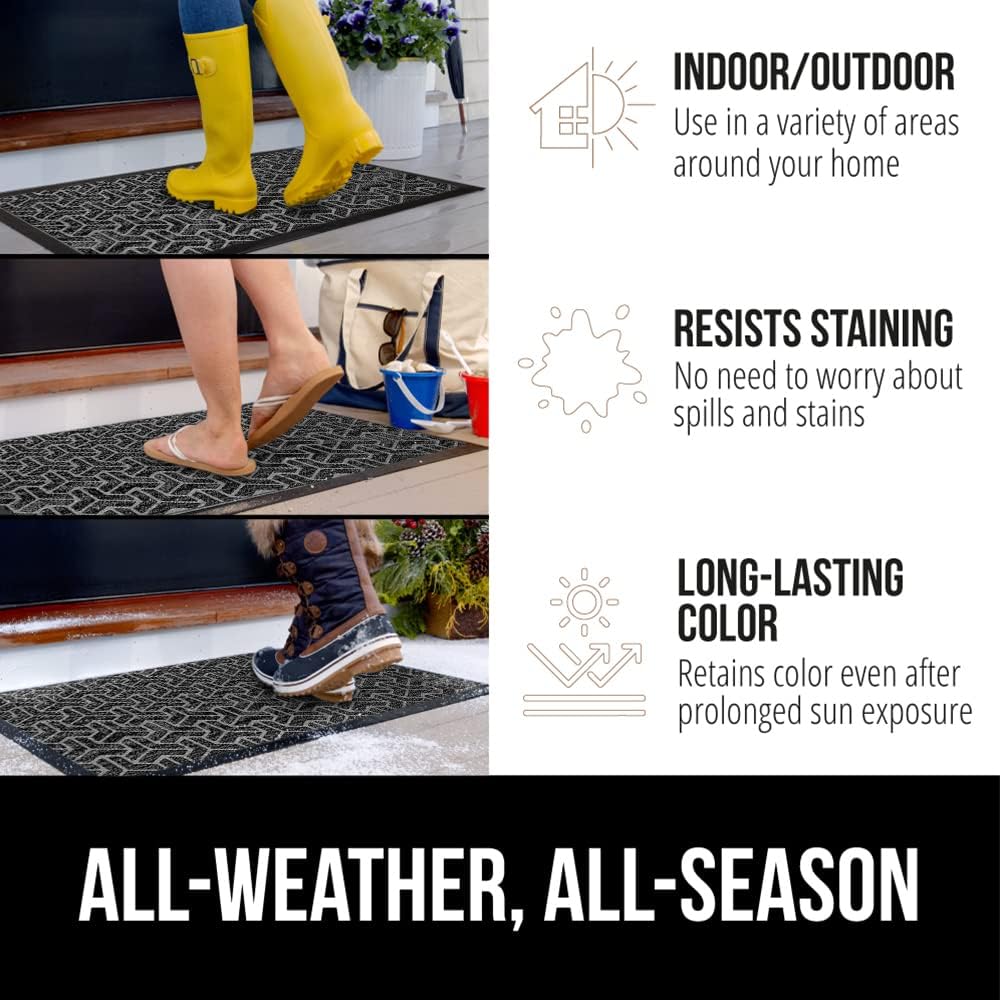 GORILLA GRIP 100% Waterproof All-Season WeatherMax Doormat, US Designed Natural Rubber, Stain and Fade Resistant, Low Profile Indoor Outdoor Door Mats, Easy Clean Patio Mat, 17x29, Slate Geometric