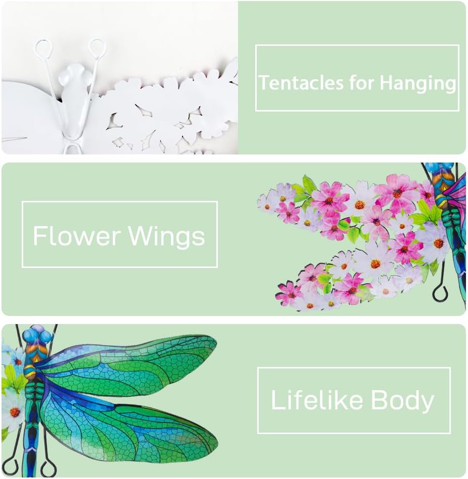 Dragonfly Wall Decor, 4 Pack Metal Outdoor Wall Decor Art, Colourful Dragonfly Decor for Garden Yard Patio Fence Living Room Bedroom