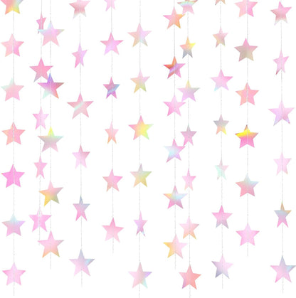 Patelai Glitter Star Garland Banner Decor 130 Feet Star Hanging Bunting Banner Twinkle Backdrop for Homecoming Classroom Wedding Birthday Halloween Christmas Party Supplies(Iridescent Pink)