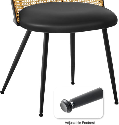 Dining Chairs Set of 6, Mid Century Modern Dining Room Chairs with Rattan Back, Faux Leather Kitchen Dining Chairs Farmhouse Armless Mesh Cane Back Side Chairs with Metal Legs, Black