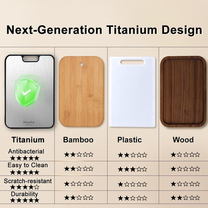 Mushu Titanium Cutting Boards for Kitchen,Upgrated Double Sided Food-Grade 100% Pure Titanium w/Wheat Straw PP Chopping Board for Meat Vegetable Fruit,Easy to Clean,Kitchen Gifts Large Size