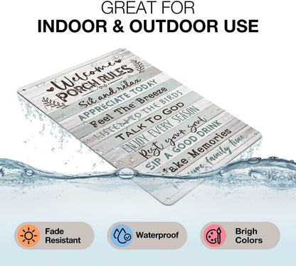 Heuhuww Heuhuww Welcome Porch Rules Tin Sign,Vintage Patio Wall Art Decor,Outdoor Rustic Farmhouse Home Patio Backyard Decor12" x 8"(H20)