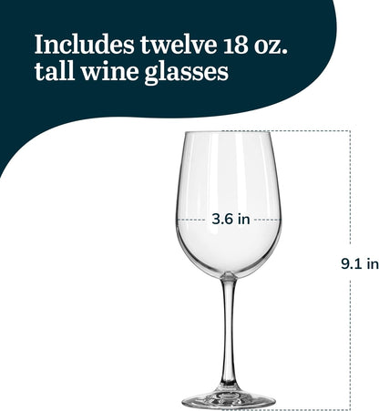 Libbey 7504 Vina Tall Wine Glasses Set, All Purpose Red and White Wine Glasses Set of 12, Professional Grade Glass Wine Glasses for Gatherings, Events