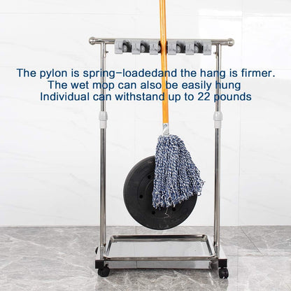 movable mop broom holder put wet mops floor standing cleaning tool rack stainless for schools, hospitals, factories, hotels, restaurant, etc.