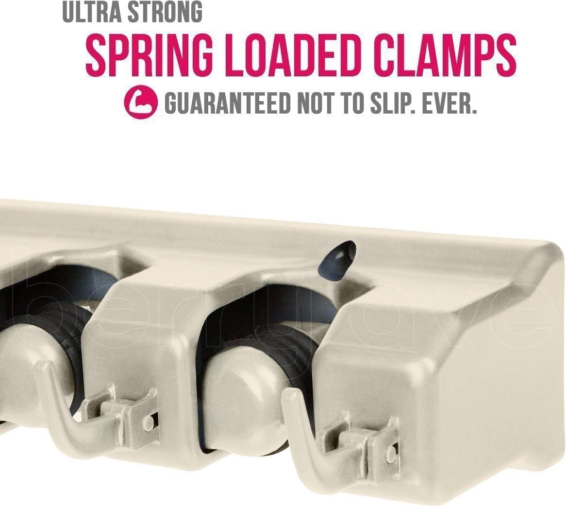 Berry Ave Broom Holder & Wall Mount Garden Tool Organizer- Kitchen, Closet, Garage & Laundry Room Storage With 5 Slots And 6 Hooks- Wall Holder For Broom, Rake & Mop Handles Up To 1.25??[Beige 2-Pack]