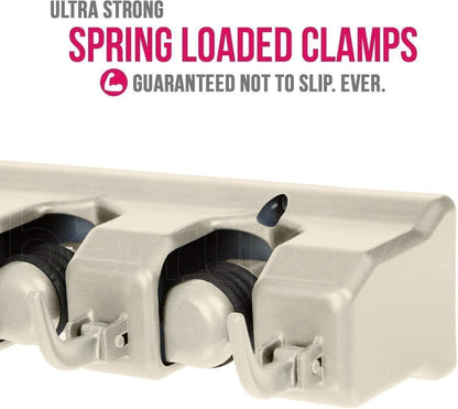 Berry Ave Broom Holder & Wall Mount Garden Tool Organizer- Kitchen, Closet, Garage & Laundry Room Storage With 5 Slots And 6 Hooks- Wall Holder For Broom, Rake & Mop Handles Up To 1.25??[Beige 2-Pack]