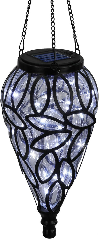SUNNYPARK Outdoor Plastic Solar Hanging Lantern, 15 Cool White LEDs Twinkle Effect Tear-Shaped Hanging Lantern Decor Garden Decorative Solar Lights for Backyard, Patio and Lawn