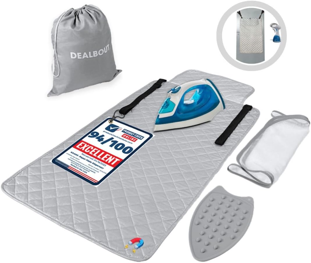 Premium Ironing Mat Heat Resistant Silicone Iron Rest Non Slip Magnetic Portable Ironing Pad Table Top Countertop Quilted Insulating Pad Travel Quilting Cover Scorch Mesh Blanket Over The Door