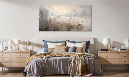 LASMOND Vintage Meadow Wall Art for Living Room Reed Grass Canvas Painting Prints Large Retro Rustic Cottagecore Countryside Landscape Farmhouse Bedroom Artwork Home Decor (30x16 Inches)