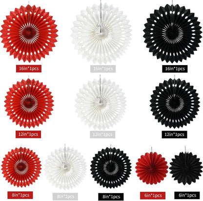 BEISHIDA Red Black White Hanging Honeycomb Round Paper Fans Decoration Tissue Paper Fan Garland for Birthday Christmas Wedding Party Supplies（11packs）