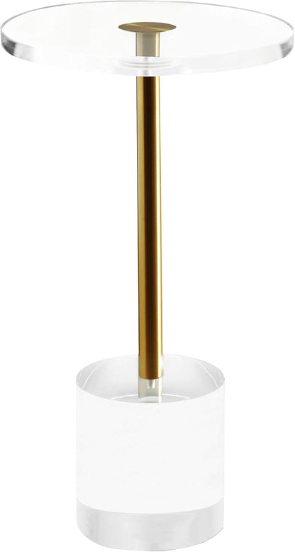 Clear Acrylic End Table,Side Table,Brushed Brass Metal,Round,for Office, Living Room and Bedroom,Easy Assembly,12x12 inch，21.3 inch high