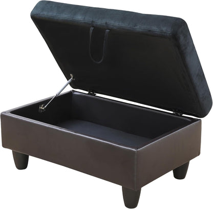 Ottoman Rectangular Storage Ottoman Bench, Flannel Footrest Stool Footstool with Lid for Living Room, Bedroom, Entryway, Dark Blue&Brown, 35"x23.5"x17.5"