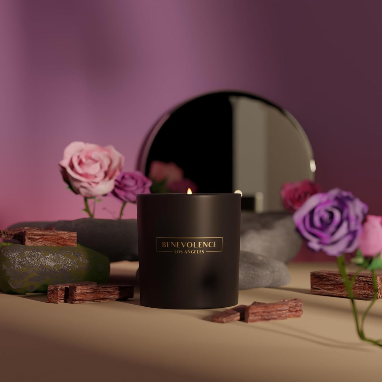 Benevolence LA Scented Candle Gift Set ??4-Pack Soy Candles with Wood Wicks ??Rose & Sandalwood, Wild Lavender, Eucalyptus & Chamomile, Lemongrass & Basil ??8oz Each ??Aromatherapy & Home Fragrance