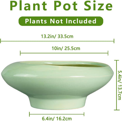 Ceramic Bonsai Pots - Large Succulent Planter 13 Inch Plant Pot Indoor Succulent Pot with Drainage Hole Outdoor Planter Bonsai Tree Pot for House Home Garden Office Decor Green