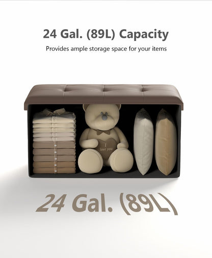 Storage Ottoman Bench, Folding Ottoman Foot Rest, 15 x 30 x 15 Inches, End of Bed Bench,Storage Chest, for Living Room, Bedroom, Hallway, Entryway, Brown