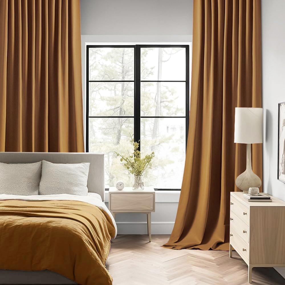 MIULEE Golden Brown Back Tab Blackout Curtains 120 Inch Long 2 Panels Set for Bedroom, Rod Pocket/Pinch Pleated Extra Long Thermal Insulated Living Room Darkening Light Blocking 10FT Drapes